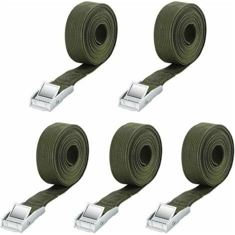 Tendeur à cliquet Sangles, Lot de 5 sangles d'arrimage avec boucle, Sangle à Cliquet Sangles, pour Transport Moto, Camion Sangle Arrimage, Sac à bagages/Équipement de camping, vert olive (1/5)