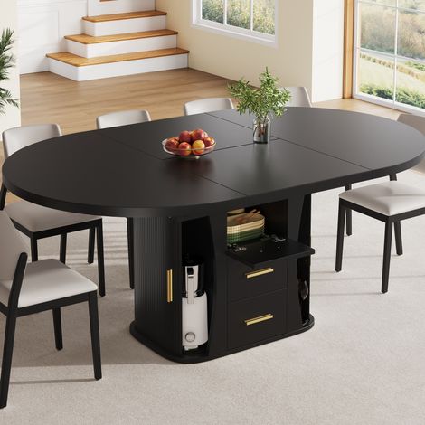 Tavolo da pranzo allungabile 118-158/118/77 cm nero con vano contenitore (1/5)