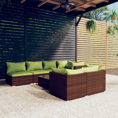 8-tlg. Garten-Lounge-Set mit Kissen Braun Poly Rattan (1/5)