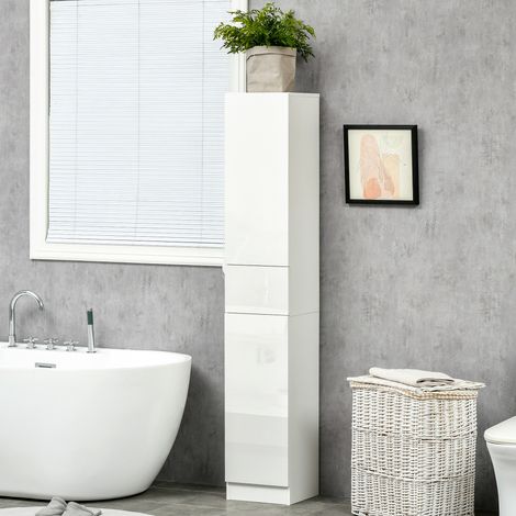 Colonne Salle Bain Tiroir Étagères Ouvertes Mobilier Auxiliaire Style Moderne Intérieur Blanc 30x28x170cm
