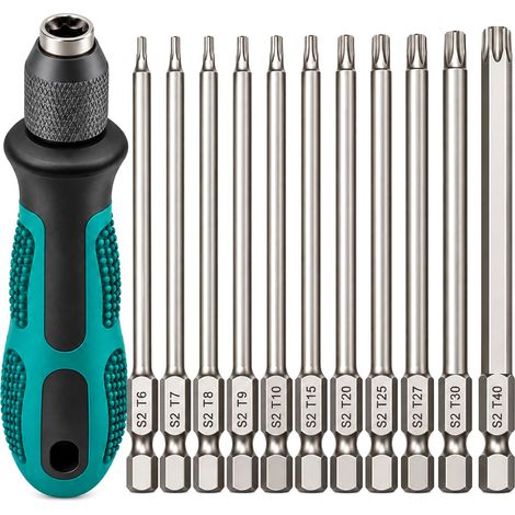 12 Pièces Tournevis Torx T6-T40 100mm Embout Trou S2 1/4" Magnétiques Torx (1/5)