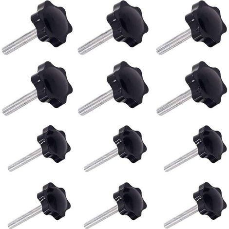 12 Pièces M6 (32 ) × 40mm et M8 (38 ) × 40mm Poignée de Serrage à Filetage Mâle Gripandles vis Boutons Poignées Bouton étoile (1/5)