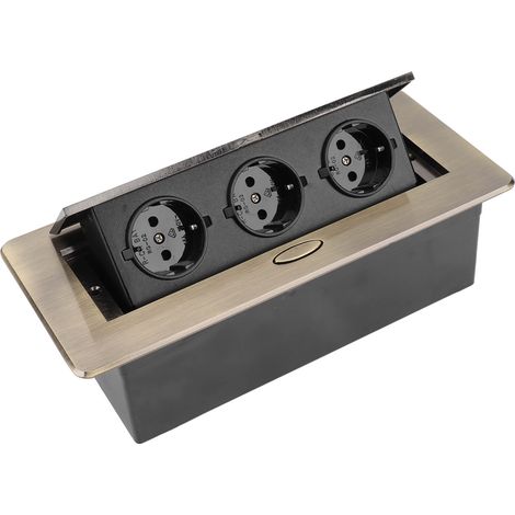 Prise encastrable pop-up J29L bronze, standard européen 250V, multiprise de table pour bureau et salle de réunion, bloc alimentation 3 points, finition bronze élégante.