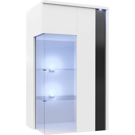 Armario de pared Livseri 106, Blanco + Blanco brillante + Negro brillante, 110x52cm, Número de puertas: 140cm, Aglomerado laminado, LED (1/3)