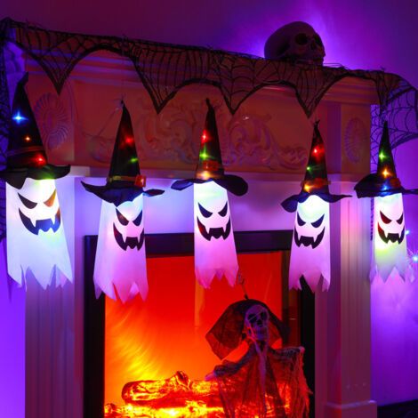 Décorations d'Halloween : Chapeau de sorcière fantôme, ensemble de 5 pièces pour décorations d'Halloween (hangi).-NANOTEH (1/5)