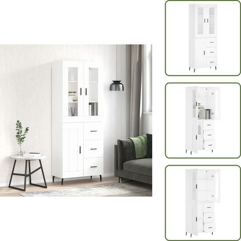 The Living Store Buffet haut Blanc 69,5x34x180 cm Bois d'ingénierie - Buffet Design Moderne - Meuble Rangement - Armoire Blanche - Mobilier Salon - Commode Élégante