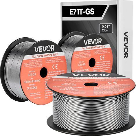 VEVOR Alambre de Soldadura MIG con Núcleo Fundente, E71T-GS, 0,8 mm, 0,9 kg, de Acero Dulce sin Gas, con Bajas Salpicaduras para Soldadura por Arco en Cualquier Posición, para Exteriores, 3 Rollos (1/5)