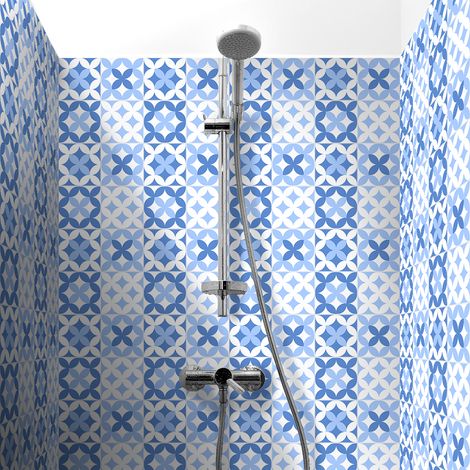 Sticker Mural Carrelage adhésif Cuisine Salle de Bain - 30 STICKERS CARREAUX DE CIMENT AZULEJOS LEONIA - 30stickers10x10cm (1/5)