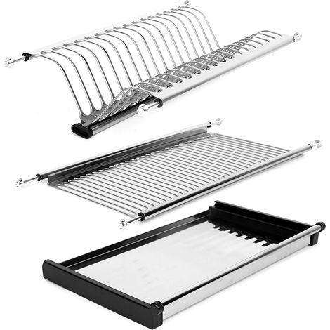 Égouttoir vaisselle pliable 2 niveaux inox, pour placards 53-58 cm. Compact, rangement optimisé, séchage assiettes et bols pratique. (1/5)
