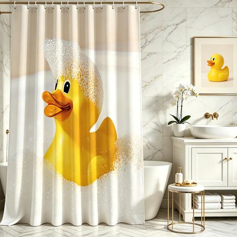 Rideau de douche - 240 x 180 cm - Canard jaune - Ourlet lesté - Textile anti-moisissure - Imperméable - Lavable - En polyester - Avec 16 œillets et anneaux - Pour salle de bain et baignoire (1/5)