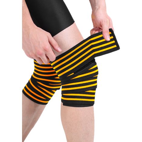 Bandes de genou pour haltérophilie - 2 pièces - Bandes de genou pour squats et fitness - Bandage élastique de compression - 170 cm - Jaune