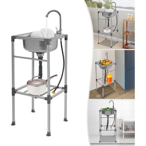 38x33x83cm évier à poser en acier inoxydable, lavabo à poser, évier en acier inoxydable, évier commercial avec robinet d'eau froide (1/5)