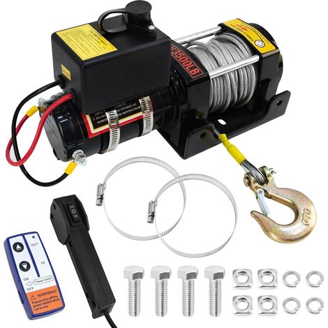 Electric Winch 1580kg, Electric Winch 12V with 10m Steel Cable  Wireless and Manual Remote Control, Waterproof Copper Motor, Ideal for Car Rescue of Light Off-Road Vehicles (1/5)