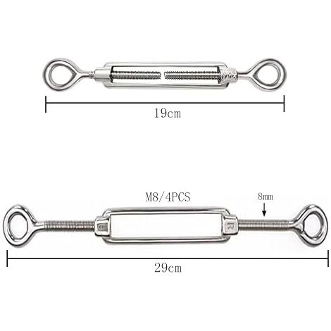 M8 304 Stainless Steel Turnbuckle and Eye for Wire Tensioner Cable Steel Rope Hook Tensioner Accessories 304 Stainless Steel Adjustable Rope Tensioner (1/4)