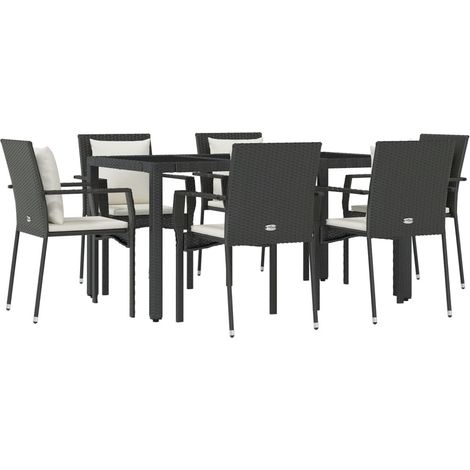 Set da pranzo mobili da giardino mobili da esterno e cuscini 7 pezzi resina intrecciata nera 020014476
