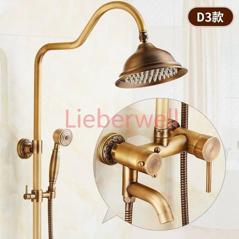 Classic Rain Shower Set, Antique Bronze, Bathroom Shower System, Wall-Mount Copper Percussion Nozzle, Commercial Faucet Kit (1/5)