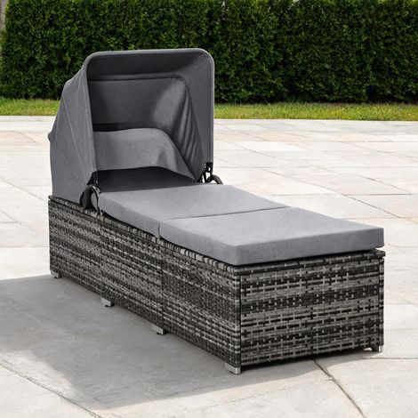 Mobilier de jardin en rotin coloris gris 195 x 65 x 40 cm (1/5)
