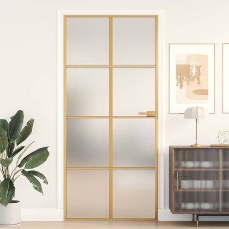 Porte intérieure Slim Golden 93 x 201,5 cm en verre trempé et aluminium