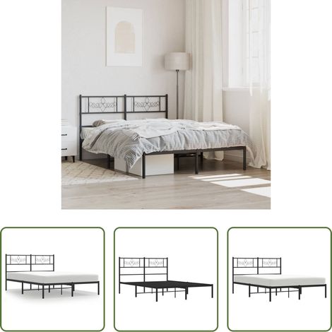 Metallbett - Bettgestell mit Kopfteil Metall Schwarz 160x200 cm (1/5)