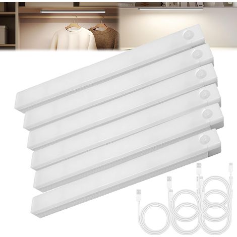 Sollbry 6 pièces Lampes LED magnétiques Rechargeables à capteur Intelligent sans Perforation,Lampes d'armoire à détection de Mouvement,Lumière chaude,20cm (1/5)