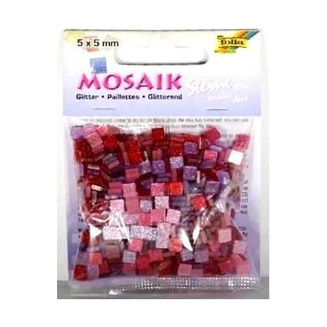 Mosaico de piedras brillantes de 5x5 mm, color rosa.
