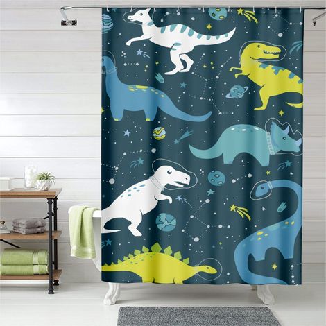 Rideau de douche motif dinosaure design pastel, polyester imperméable, 150x180 cm (1/5)