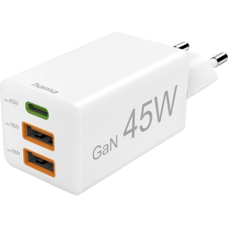 Hama Charg. Fast, GAN, 1 USB-C PD, 2 USB-C PD, 2 USB-A QC, Miniladegerät, 45 W, White (1/5)