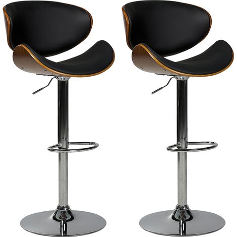 Conjunto de 2 sillas de bar giratorias modernas de piel sintética con respaldo ajustables negro Rotterdam