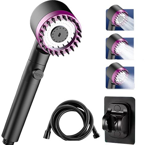 Cabezal de ducha de alta presión, cabezal de ducha ajustable en 3 etapas, ducha de masaje multifuncional, cabezal de ducha ahorrador de agua con apagado automático, cabezal de ducha resistente a la ca (1/3)