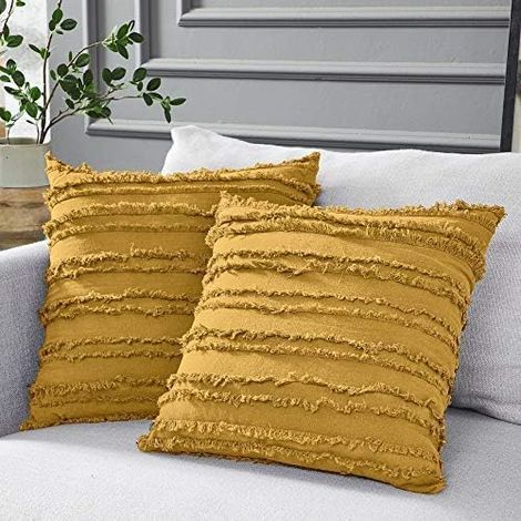 Fundas para cojines de sofá cama, de algodón decorativo, 45 x 45 cm, juego de 2, color amarillo. (1/3)