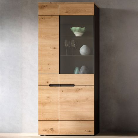 Vitrine 80x37x190cm avec décor naturel et anthracite - KANUT