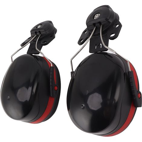 Casque antibruit de type casque pour la réduction du bruit, l'isolation acoustique, les chantiers, les usines et l'industrie. Casque antibruit A8 à capuche, noir et rouge. (1/5)