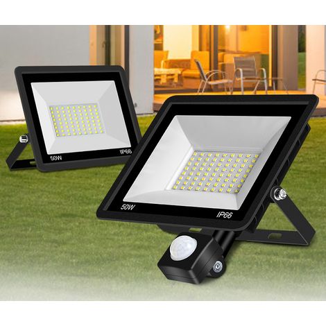 Foco LED para exterior LaBlanc de 50 W con sensor de movimiento (paquete de 2), resistente al agua IP66, 5000 lm, 6500 K, blanco frío, iluminación de seguridad para jardín y patio.