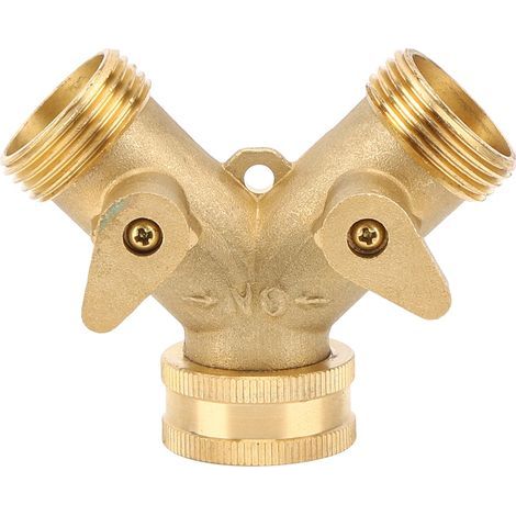 Séparateur de tuyau d'arrosage à 2 voies de 3/4 pouces, connecteur d'eau en laiton avec Valve, norme américaine (1/5)