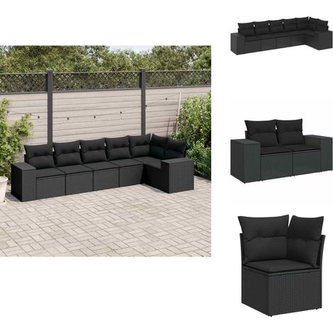 Salon de jardin 6 pcs avec coussins noir résine tressée - Ensemble Salon De Jardin - Mobilier De Jardin - Salon Extérieur - Set De Canapés - Canape D'angle (1/5)