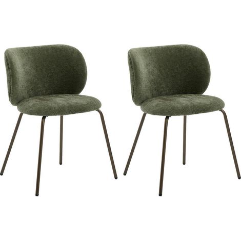 Esszimmerstühle 2er Set, Chenille Stoff, Metallbeine Bronze, Olivgrün (1/5)