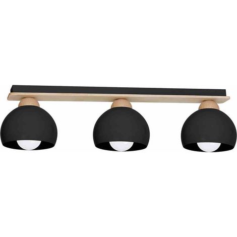 Plafonnier moderne Milagro DAMA 3xE27 noir/bois IP20 (1/5)