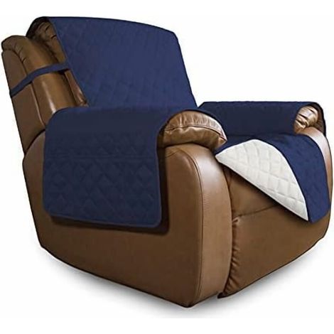Extra großer, wendbarer und wasserdichter Relaxsesselbezug mit elastischen Bändern – passend für große Relaxsessel (69–74 cm), Marineblau/Elfenbeinweiß