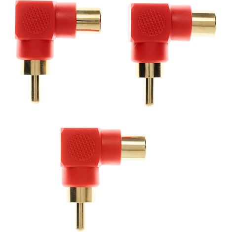 Adaptador RCA de 90 grados JSSEVN, conector macho a hembra (paquete de 3), conector fono en ángulo recto, chapado en oro para audio estéreo o vídeo AV (rojo). (1/3)