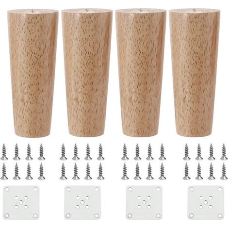 4 teiliges Möbelbein Set aus Holz Sofabeine Schminktischbeine Bettbeine Abgewinkelt 15 cm Inklusive Montageplatte und Schrauben Einfache Montage (1/5)