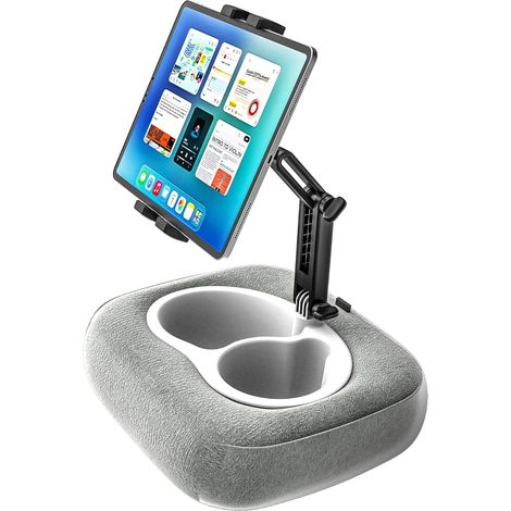Support coussin pour tablette,Coussin de soutien réglable à 360° pour tablette, idéal pour le lit, les genoux ou le bureau. Compatible avec tablettes et téléphones de 4 à 13 pouces. Gris (1/5)