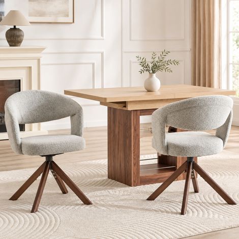 Pack de 2 sillas de comedor giratorias 360° gris claro, patas de madera nogal DESVIAE (1/5)