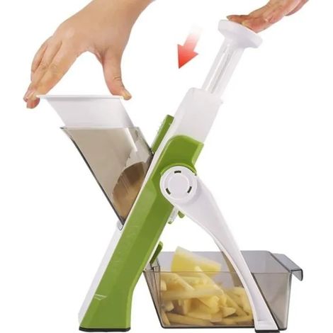 Once For All Mandoline de Cuisine Manuelle Coupe-leacutegumes multifonction : rondelles, julienne, cubes, frites Lame en acier (1/4)