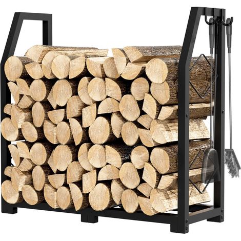 Étagère à bois de chauffage pour extérieur, support de bois de chauffage avec 3 crochets de suspension, étagère en bois robuste pour intérieur et extérieur, terrasse, noir (1/5)