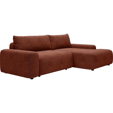Canapé d'angle droit convertible en tissu texturé terracotta DAVISO (1/5)
