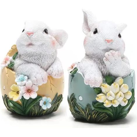 [Cadeaux de Pâques]Nouvelles décorations de Pâques oeufs de Pâques lapin, lapin résine statue décoration collection, printemps décoration maison lapin oeuf cadeau (Pâques) (1/4)