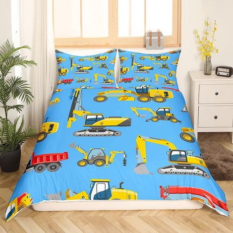 Ensemble de literie d'impression de Voiture de Dessin animé pour Enfants Ensemble de lit de Pelle Mignon 200x200cm décor en Microfibre Douce avec 2 taie d'oreiller 65x65 cm Jaune Bleu - 200x200cm (1/5)