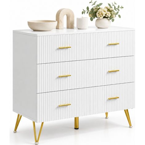 Cómoda 100/40/75 cm blanca y dorada con 6 cajones de frentes estriados (1/5)