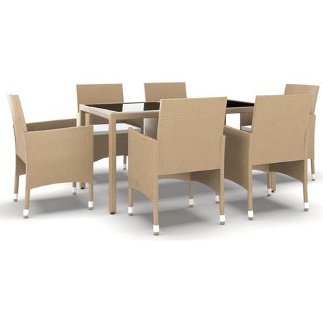 Maison Exclusive - 7-tlg. Garten-Essgruppe Poly Rattan und Hartgl