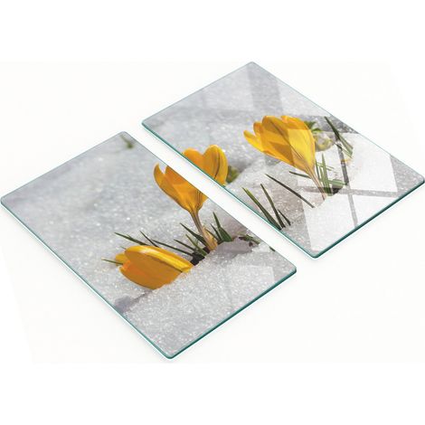 Tablas de cocina de vidrio templado con estampado de azafranes en la nieve, 2 x 30 x 52 cm. (1/5)